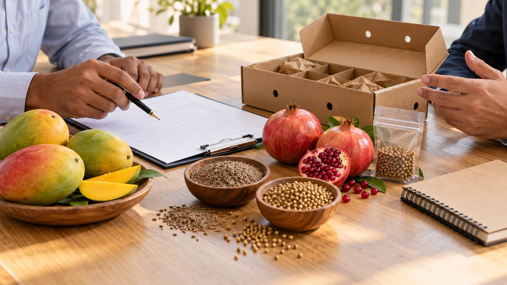 Product samples, specifications and packaging discussed during export planning